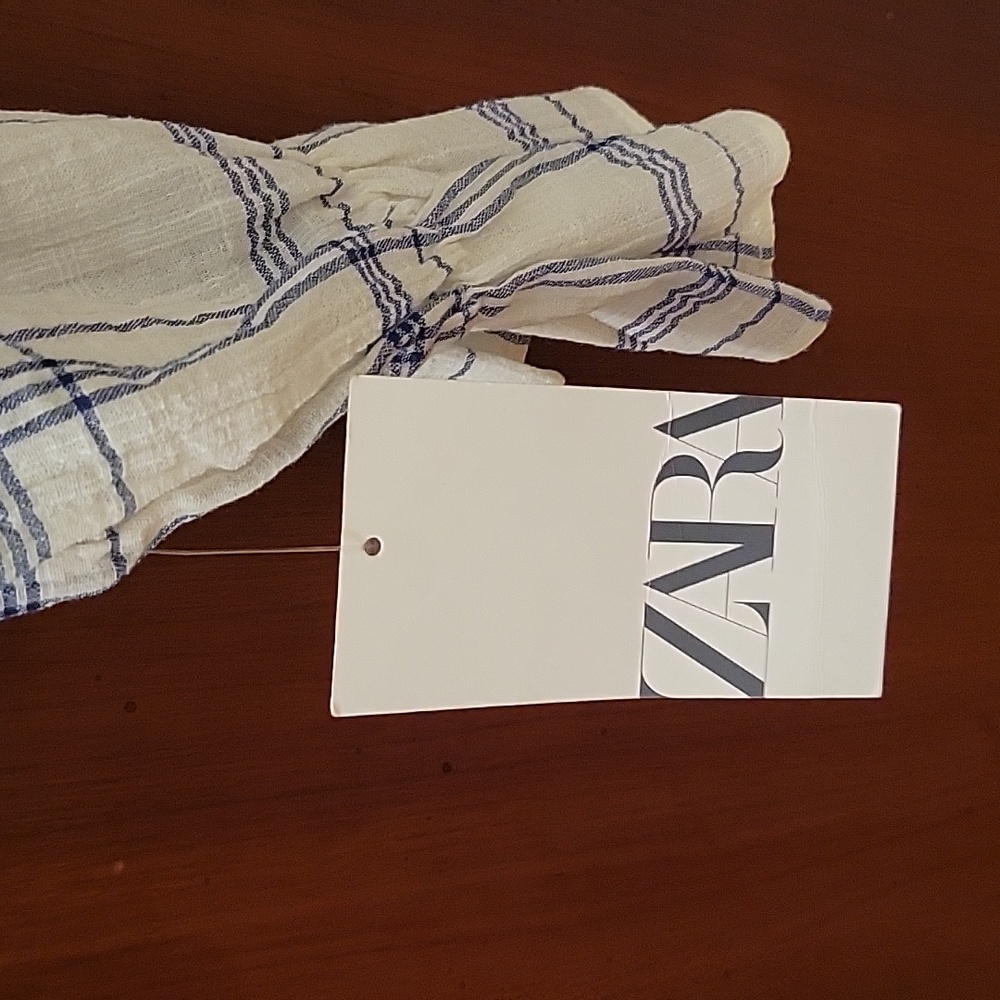 Zara | Plaid Long Sleeve Crop Top with Smocking At Chest 100% Cotton - M - Picture 7 of 10